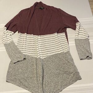 “Mix by Hawthorne” Maroon and Gray Striped Open Cardigan